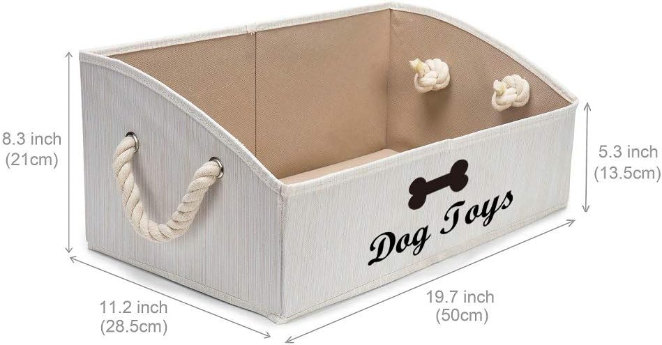 Large Dog Toys Storage Bins-Foldable Fabric Trapezoid Organizer Boxes with Weave Rope Handle,Collapsible Basket for Shelves,Dog Apparel(Beige-Dog) - view 7