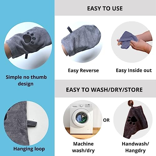 Microfiber Pet Towel Mitts - Paw Cleaning and Drying Mitts/Gloves for Dogs and Cats (Gray, Large - 2 Pack) - view 6