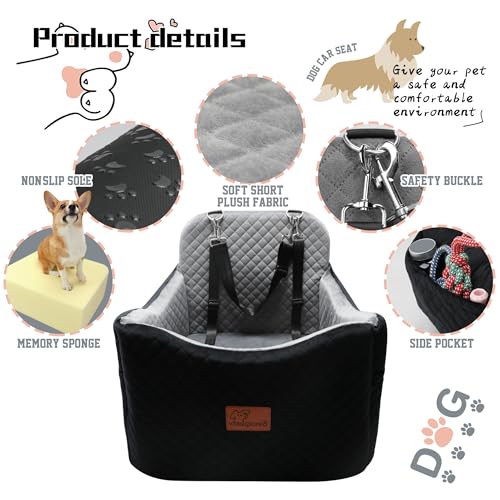Dog Car Seat for Small/Medium Dogs,Pet Booster Seat with Harness,Memory Foam and Velvet,Safety Comfy Car Travel Pets Carrier,Interior Elevate,Washable and Detachable,Storage Pocket.(H-Black/Brown) - view 4