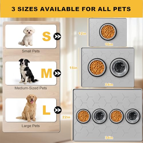 Silicone Dog Cat Food Bowl Mat, Waterproof Raised Edge, 24'' x 16'' - view 5