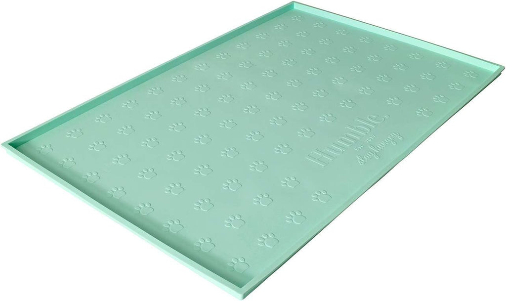 Food mat feeding tray - non-slip, anti-spill, raised dog food bowl mat, easy clean waterproof - premium quality silicone - perfect for dogs and cats, 24"x16" (cool mint) - view 6