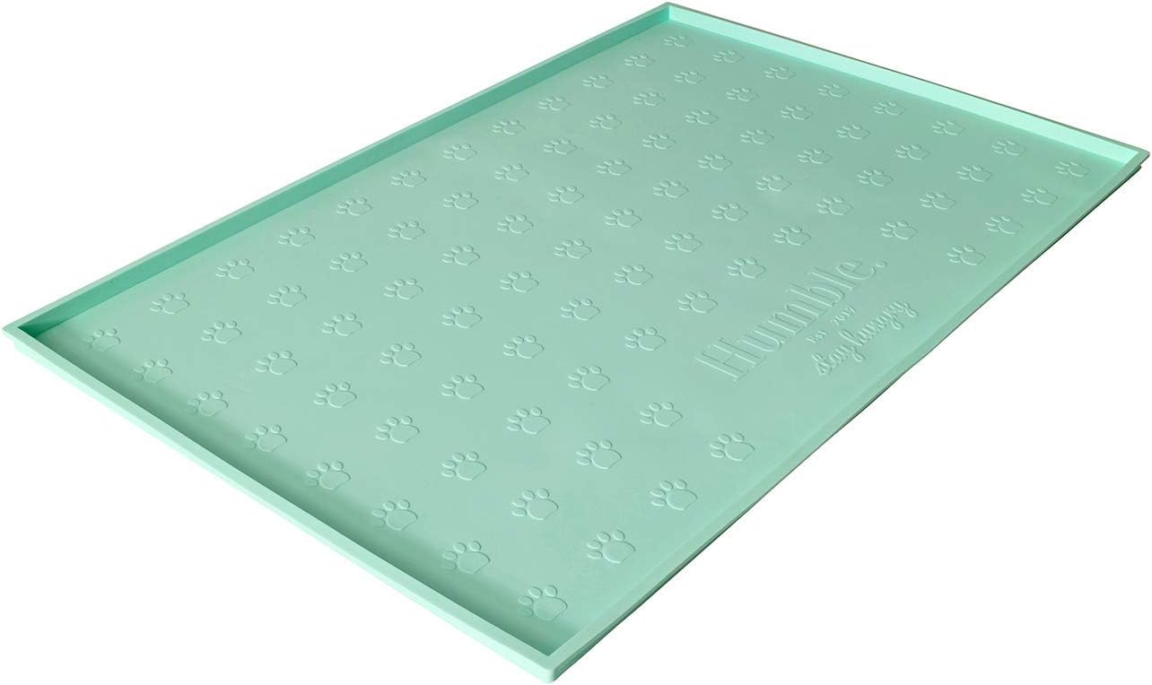 Food mat feeding tray - non-slip, anti-spill, raised dog food bowl mat, easy clean waterproof - premium quality silicone - perfect for dogs and cats, 24"x16" (cool mint) - view 6