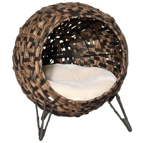 20.5" Weaved Cat Bed with Cushion, Brown
