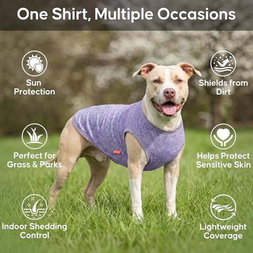 2 Pack Dog Shirts Quick Dry Soft Stretchy Pet T-Shirts with Reflective Label Tank Top Sleeveless Sun Protection Vest Dog Clothes for Small Medium Dogs, Medium, Purple+Pink - view 3
