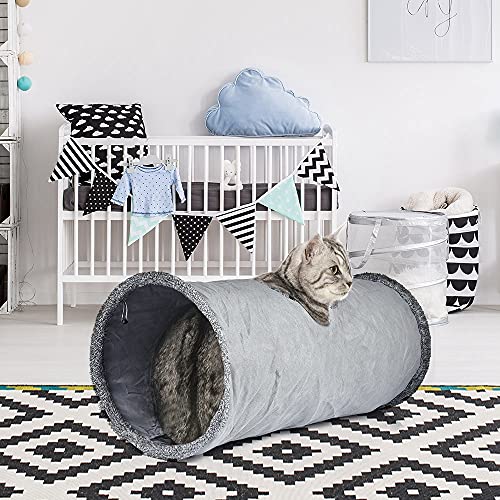 Cat Tunnel 26"(L) Dia 12" Tubes and Tunnels connectable with Large Crinkle Hide and Seek Toy for Bunny Puppy, Grey - view 6