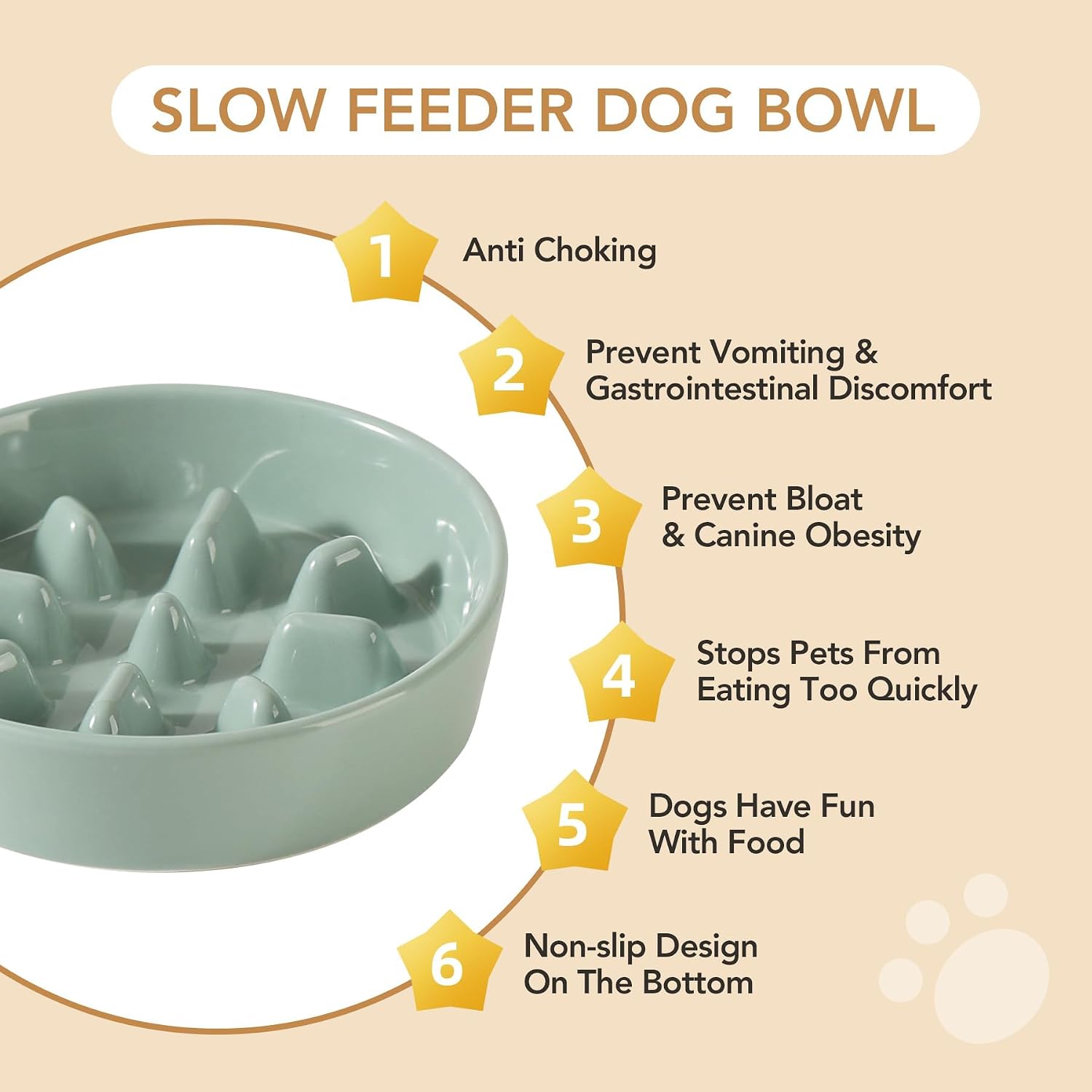 Dog Bowls Slow Feeder, Ceramic Slow Feeder Dog Bowls for Fast Eater | 0.9 Cups Dog Food Bowl Puzzle Feeder, Slow Feeding Bowls for Small Breed, Non-Slip Base, Anti-Choking - view 6