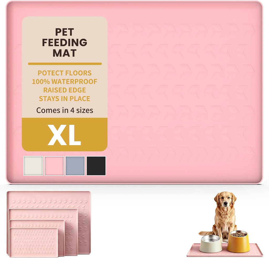 Waterproof Silicone Pet Feeding Mat, Dog Cat Food Water Bowl, Raised Edge | 18.5x11.5 Non-Slip Pet Placemat Tray with Lip Prevents Spills & Protects Floors, Food-Grade, BPA Free, Easy Clean, Grey - view 4
