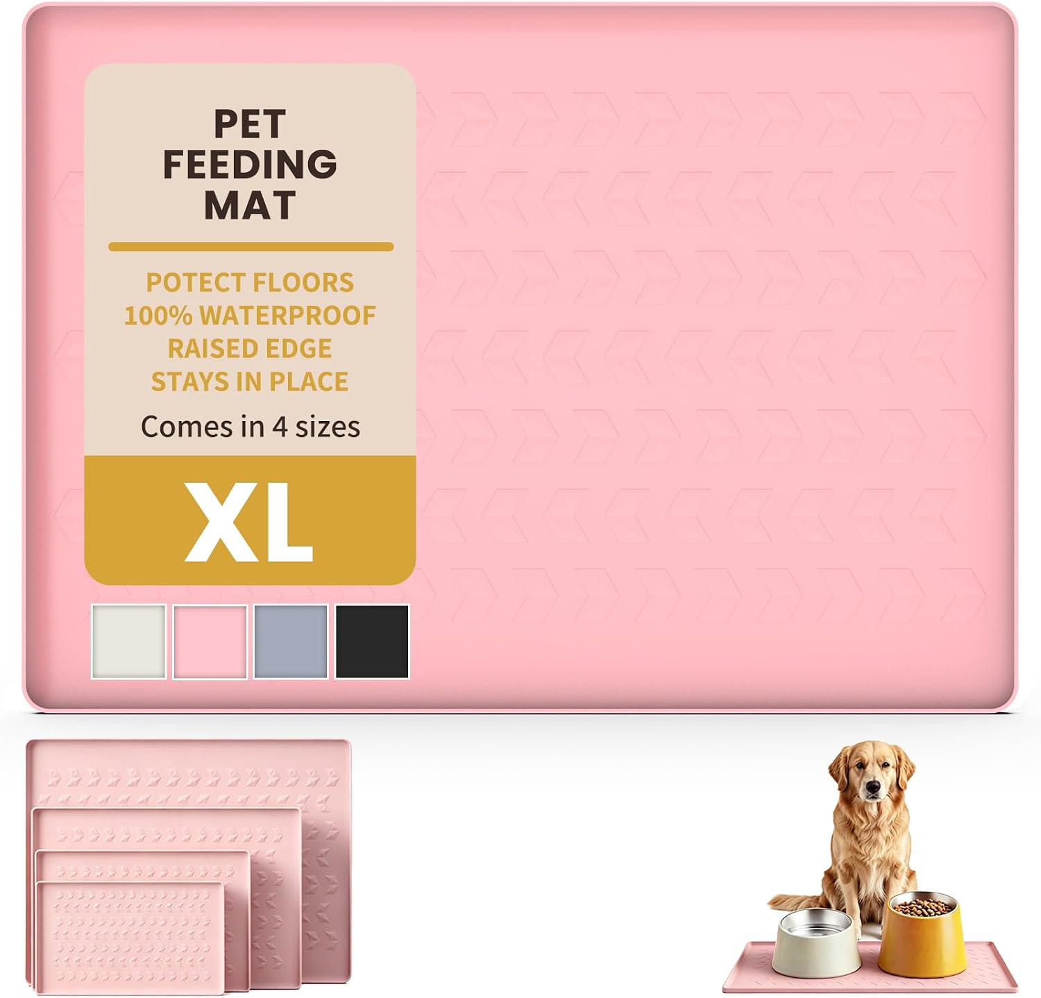 Waterproof Silicone Pet Feeding Mat, Dog Cat Food Water Bowl, Raised Edge | 18.5x11.5 Non-Slip Pet Placemat Tray with Lip Prevents Spills & Protects Floors, Food-Grade, BPA Free, Easy Clean, Grey - view 4