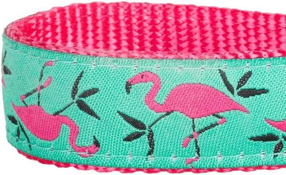 Essentials 2 Patterns Durable Pink Flamingo on Light Emerald Dog Leash 5 ft x 5/8", Small, Basic Nylon Leashes for Dogs - view 3