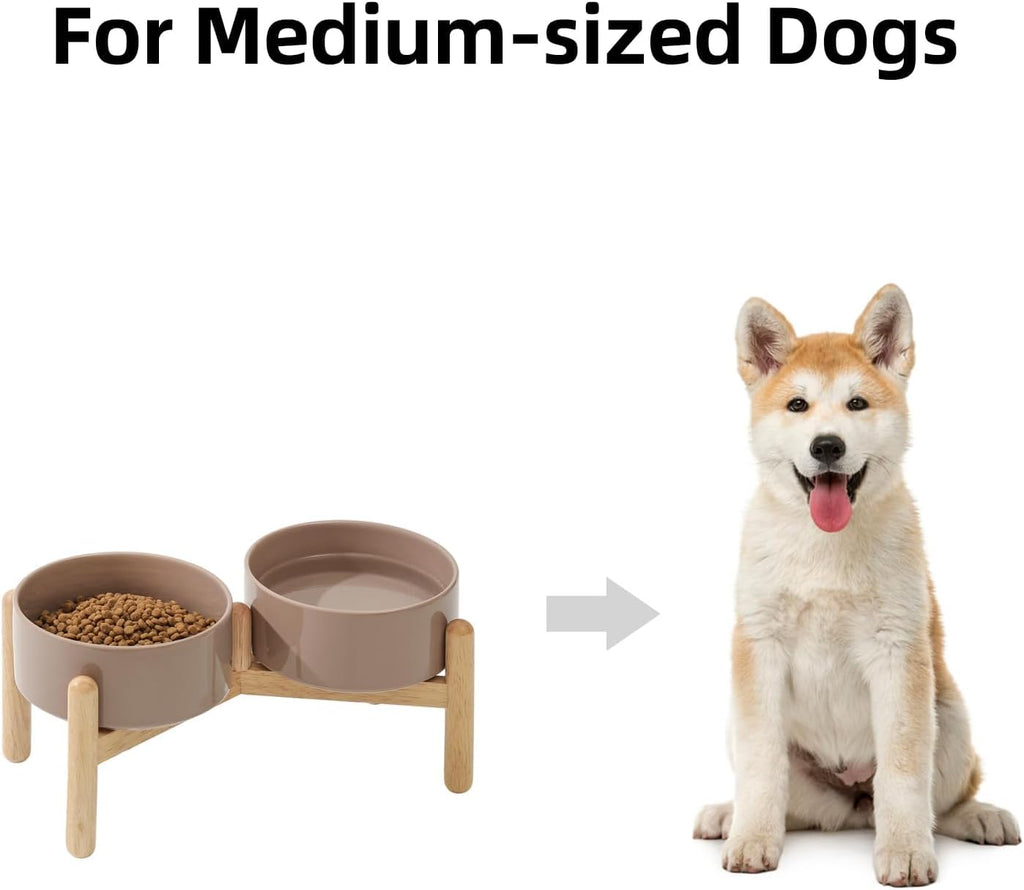 Elevated Dog Bowls Ceramic Dog Bowls with Stand, Dog Food Bowl | 6.1” Raised Dog Bowls with Non-Slip Wood Stand, Dog Food and Water Bowl Set, Double Dog Feeding Bowls for Small & Medium Dogs - view 4