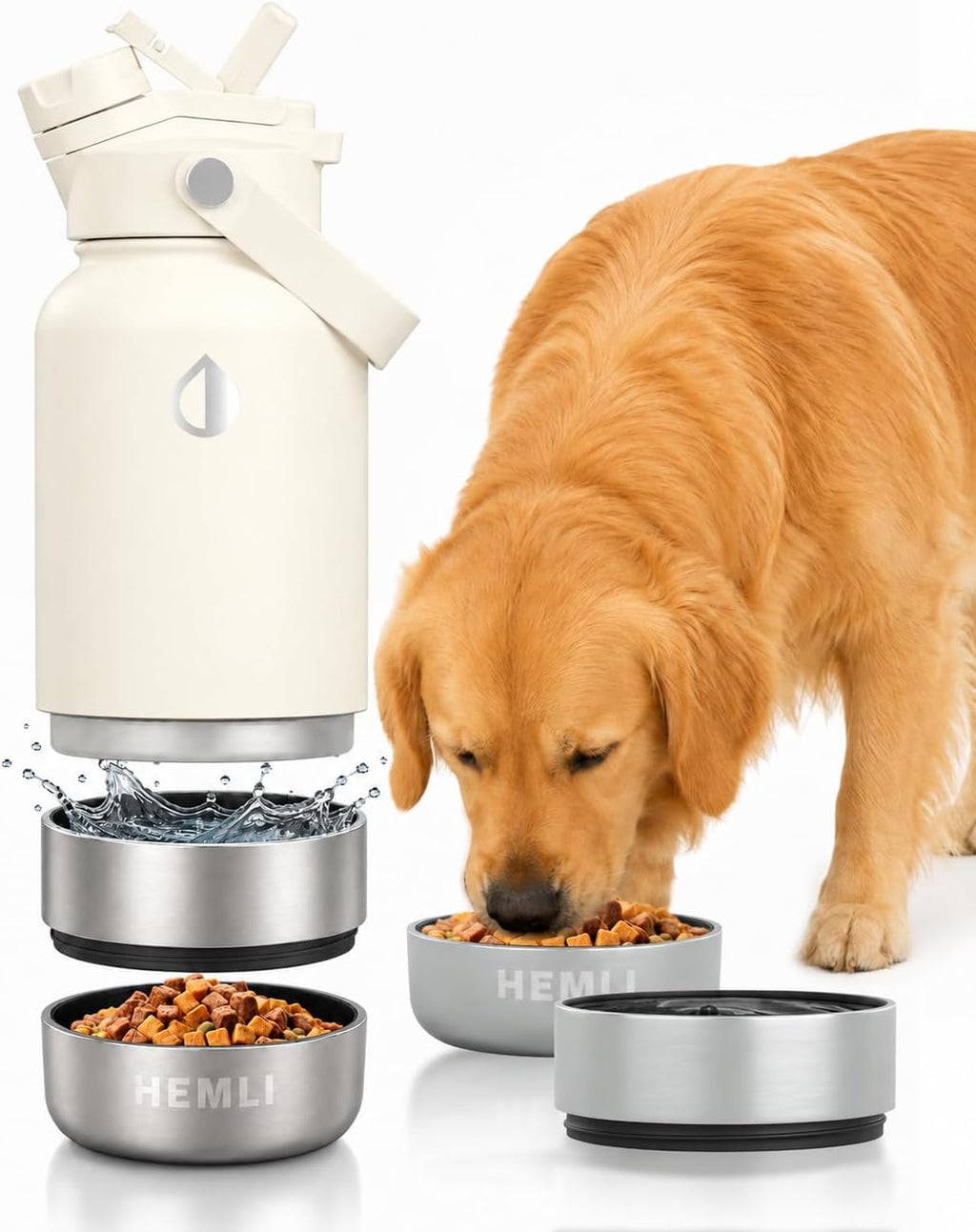32 oz. dog water bottle, insulated dog travel water bottle, stainless steel pet water bottle dispenser portable food and water bowl for dogs for walking dog canteen travel kit