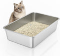 Stainless steel cat litter box, large metal litter box 23.5" lx15.5 wx6 h | never absorbs odors, stain free, rustproof, non stick smooth surface, anti-slip rubber bottom