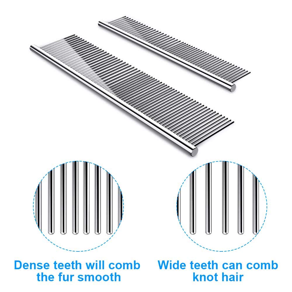2 Pack Dog Combs with Rounded Ends Stainless Steel Teeth, Cat Comb for Removing Tangles and Knots, Professional Grooming Tool for Long and Short Haired Dog, Cat and other pets, 6.3IN/7.4IN - view 3
