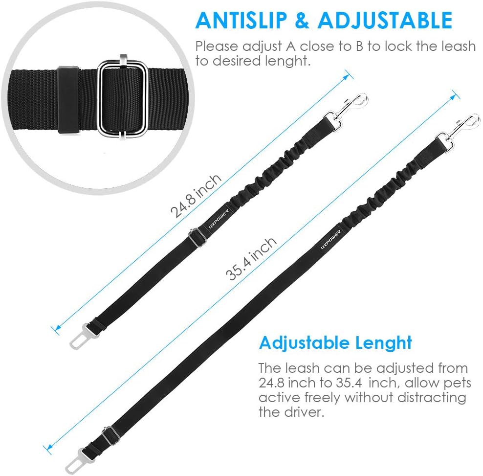 Retractable Dog Seat Belt, Adjustable Safety Belt, 2 Pack | Elastic Bungee, Heavy Duty, 360° Swivel, Fits Most Vehicles, Small to Large Dogs, Zinc Alloy Clip - view 5