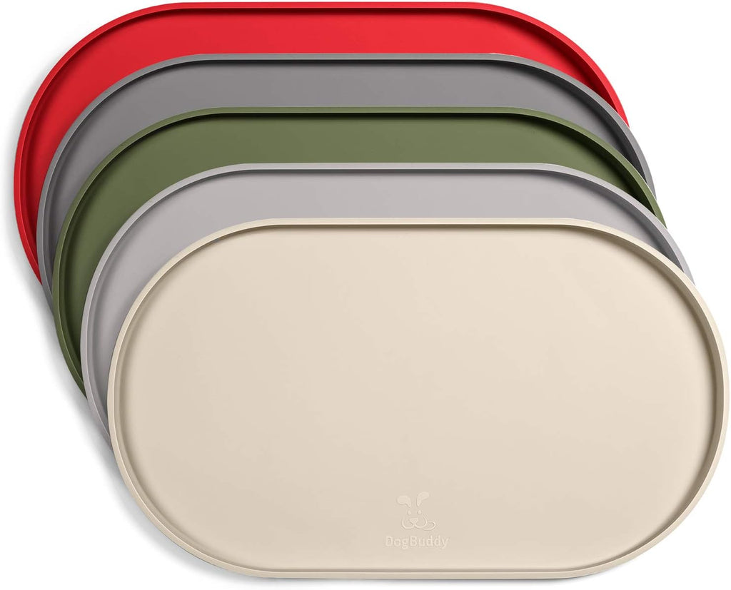 Dog Food Mat - Waterproof Dog Bowl Mat, Silicone Pet Mat for Food and Water Bowls, Nonslip Pet Feeding Mat with Edges, Dogs Food Mats for Floors, Puppy Supplies (Small, White Sand)