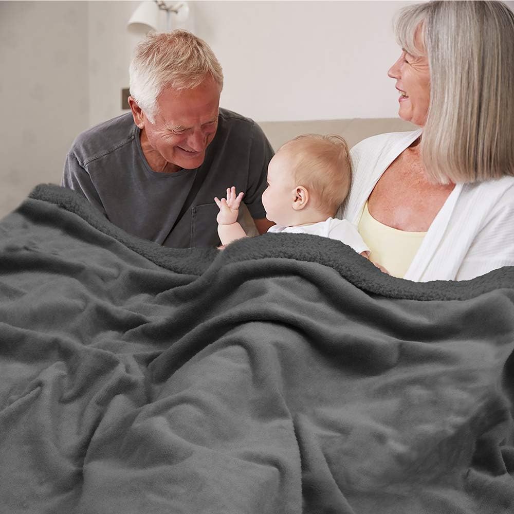 Waterproof Couch Blanket | Dog & Cat Blanket Protector | Plush Soft Warm Fuzzy Sherpa Throw, Dark Grey, 60x80 - view 3