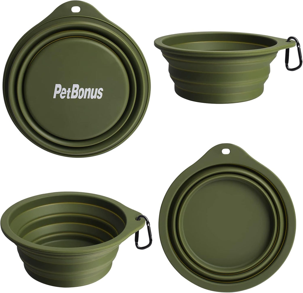 2-Pack Silicone Collapsible Dog Bowls, BPA Free Dishwasher Safe, Portable Foldable Expandable Travel Bowl, Food Water Feeding Cup Dish for Dogs Cats with 2 Carabiners (Army Green, Navy Blue) | 20 Oz, Silicone, Foldable Expandable Cat Feeding Cup Dish, 2 C - view 2