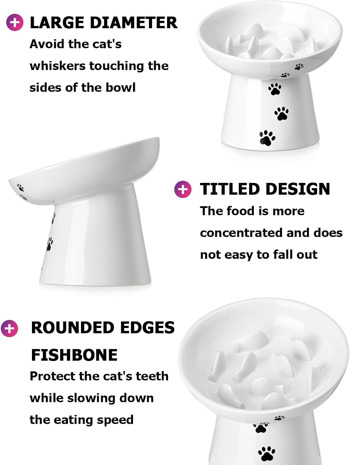 Slow Feeder Cat Bowl, Ceramic Cat Slow Feeder Bowl, 6 Inches, Elevated, Anti Vomiting for Dry and Wet Food, White - view 6