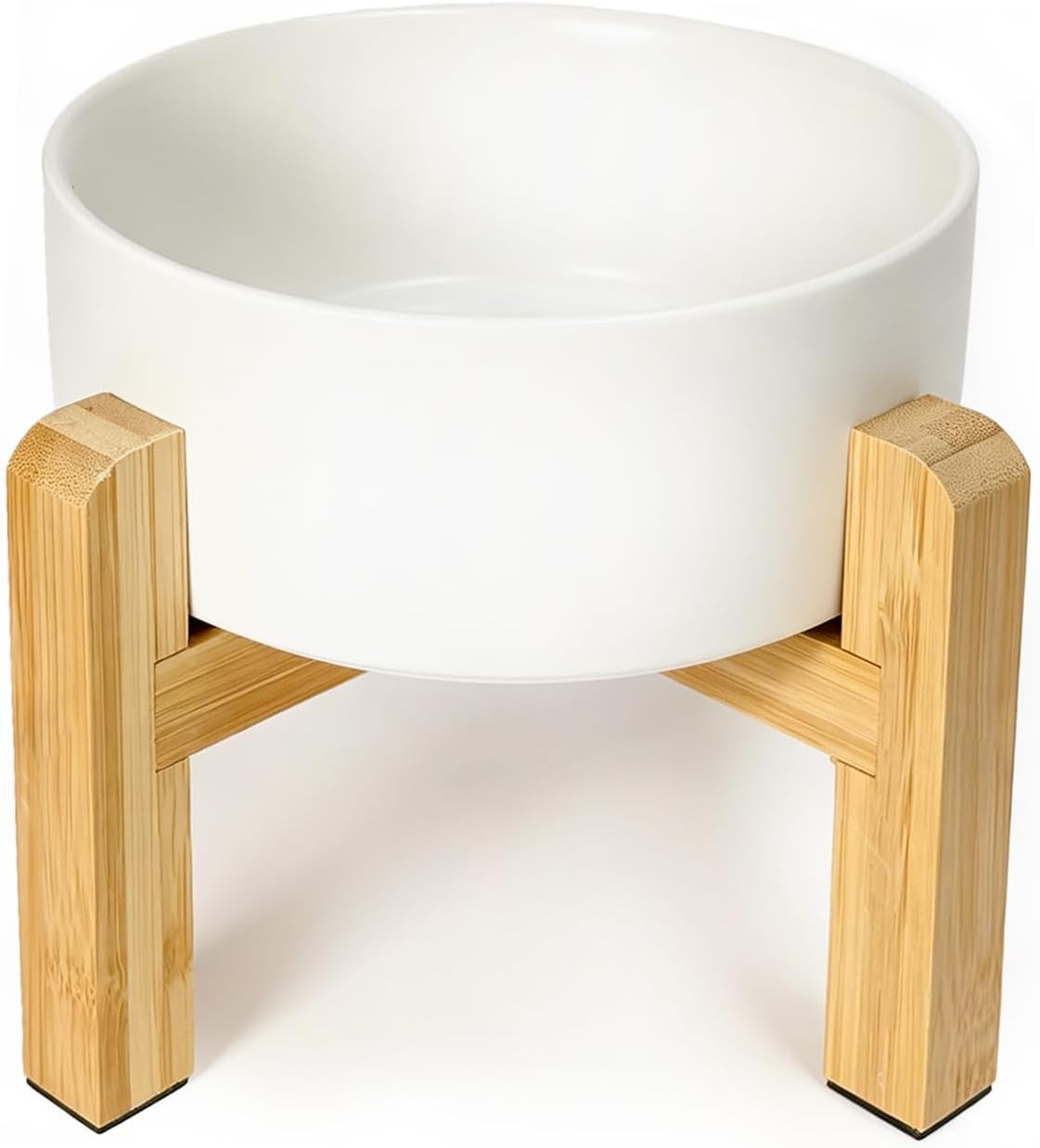 Ceramic elevated raised cat bowl with wood stand no spill pet food water feeder cats small dogs