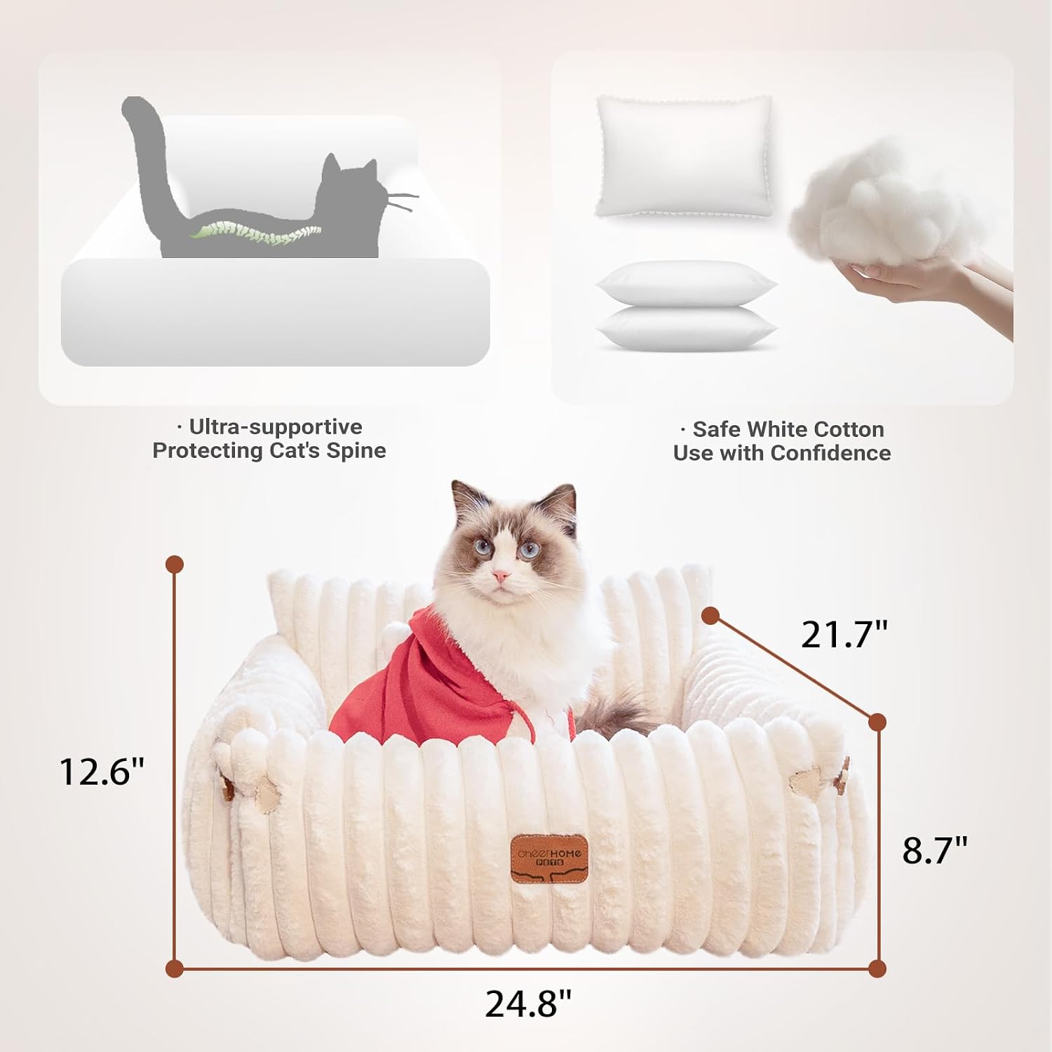 Cat Couch Bed for Indoor Cats Fluffy Cat Sofa Recliner with Removable Washable Cover Cute Pet Lounge Suitable for Puppy Kitten (Off-White) - view 4