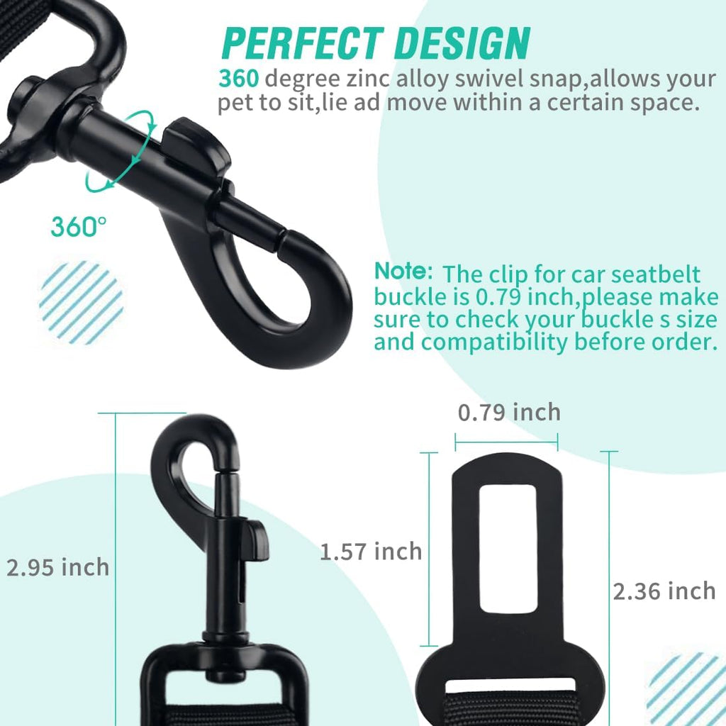 Dog Seat Belt, Durability Retractable Dog Car Harness Adjustable Dog Seat Belt for Vehicle Nylon Pet Safety Seat Belts Heavy Duty & Elastic (1 Pack Black) - view 5