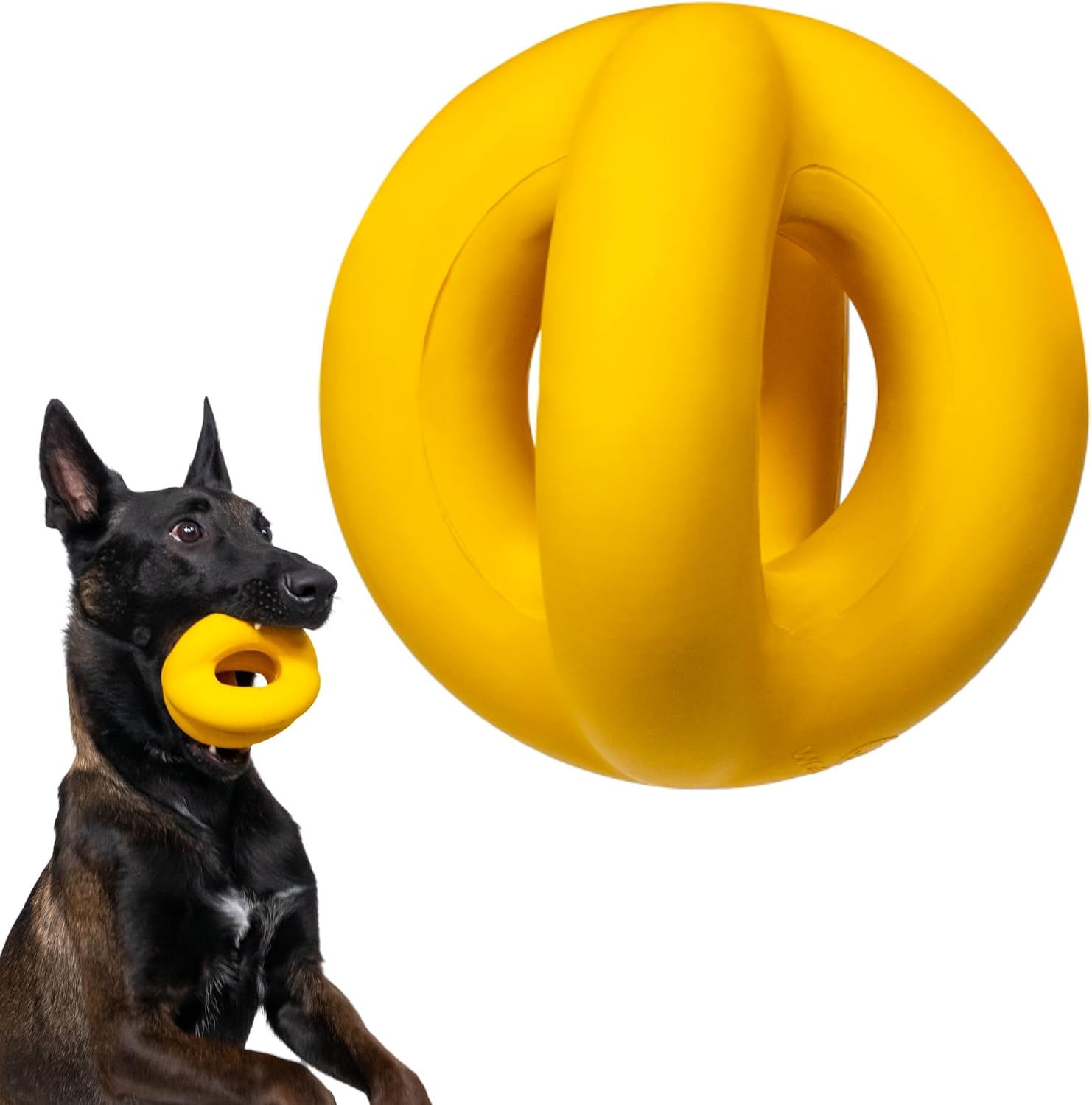 Indestructible dog ball - lifetime replacement - durable dog toy for aggressive chewers - safe, non-toxic natural rubber - chew, tug & fetch - tough, heavy duty chew toy - 4" (softball size)