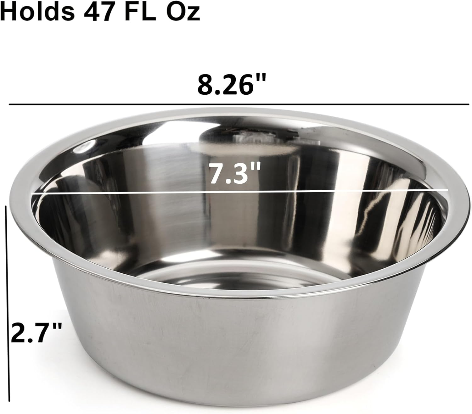4-Pack Stainless Steel Dog and Cat Bowl, Metal Food and Water Dish, 8.26" Basic Pet Feed Bowl for Large Medium Dog, 47 OZ Replacement Bowls for Elevated Stand, Dishwasher Safe - view 2