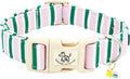 Dog collar, cute pink with green strip pattern pet collars soft girl or boy adjustable cotton puppy collar with quick release buckle for small puppy