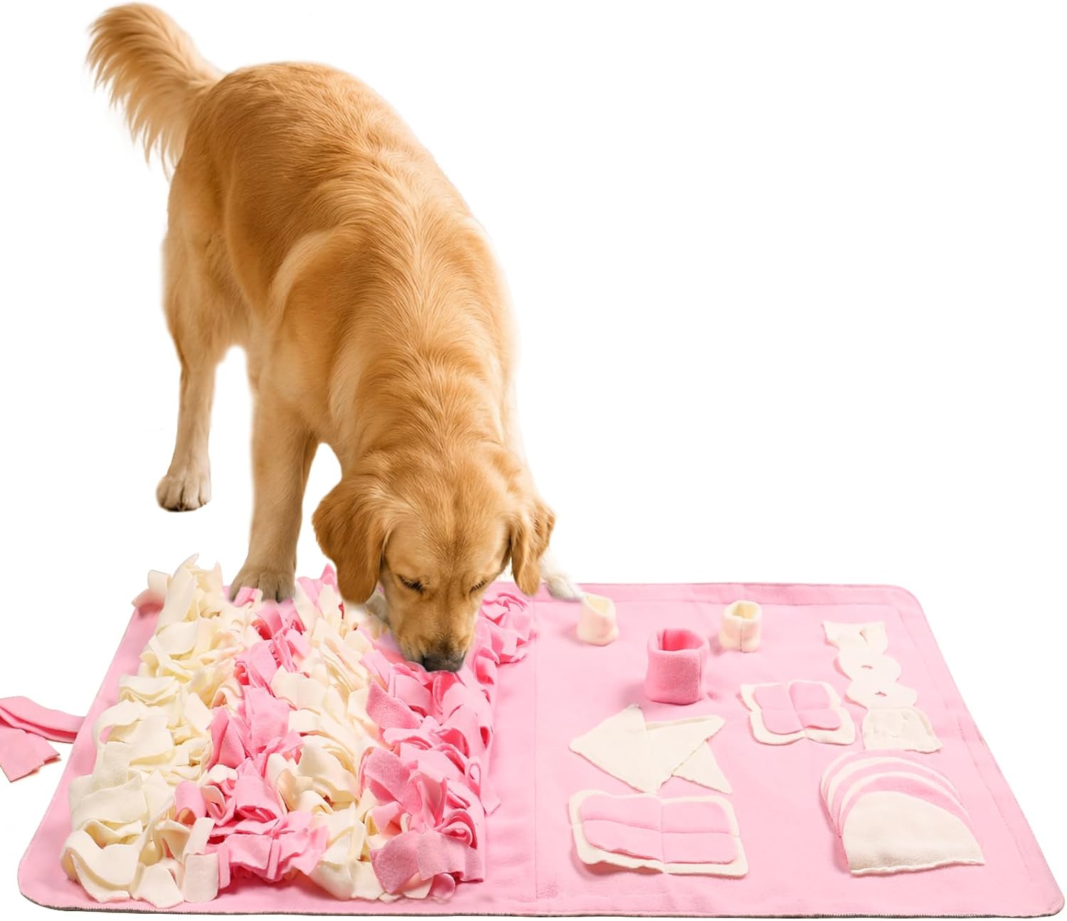 Snuffle mat for dogs: slow food interactive experience | 7 enrichment foraging games for large dog owners needing to burn pet energy - washable 1000 times - 22x38 inch - pink