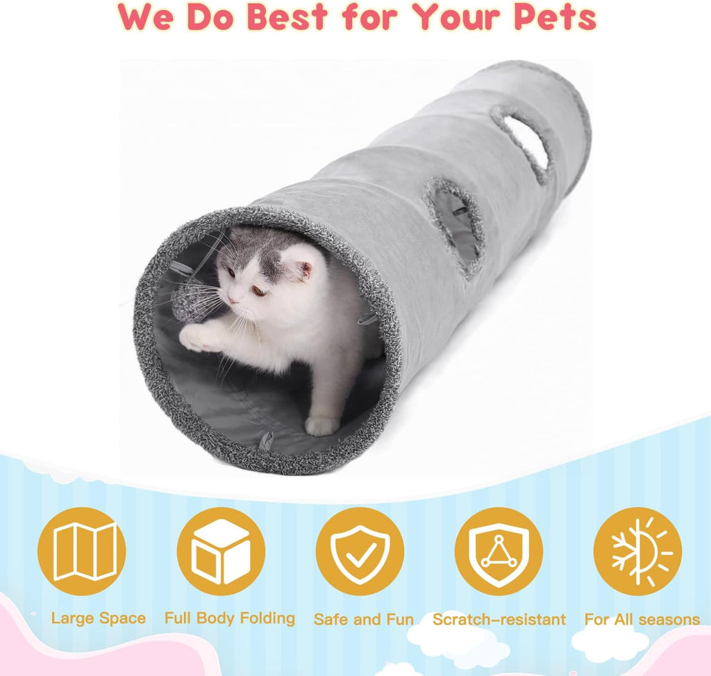 Cat Tunnels for Indoor Cats 51 Inch Collapsible Play Tube Peek Holes Toys | Collapsible cat tunnel play tube peek holes toys indoor active kittens big cats hideout crawl portable easy storage - view 3