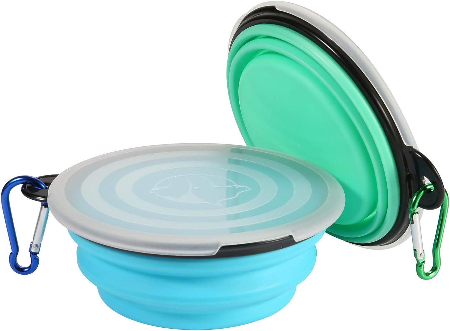 Collapsible Bowl with Cover Lids,2 Pack Dog Travel Bowls Portable Foldable Cat Water Dish Bowl for Pets Walking Parking Camping (Light Blue and Green, Small) - view 2