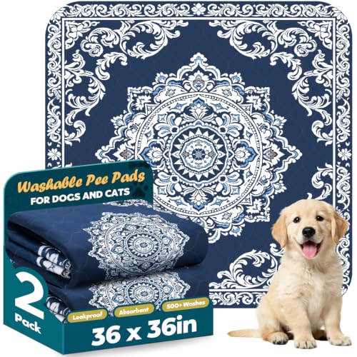 Non-Slip Washable Pee Pads for Dogs, Super Absorbent (Navy Blue, 2 Pack)