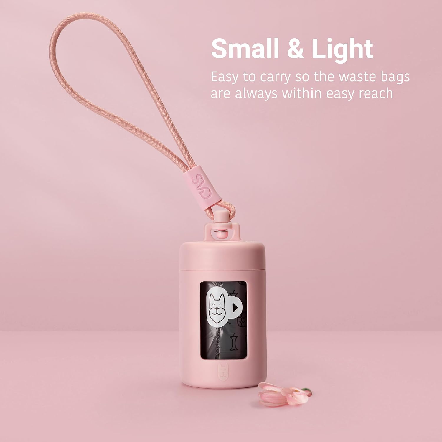 Retractable Dog Poop Bag Dispenser and Waste Bag Holder Kit - Pink | Lightweight, Stretchy Strap Fits Any Dog Leash, Leak-Proof Bag Starter Roll Included, Dog Essentials for Walking and Travel - view 4