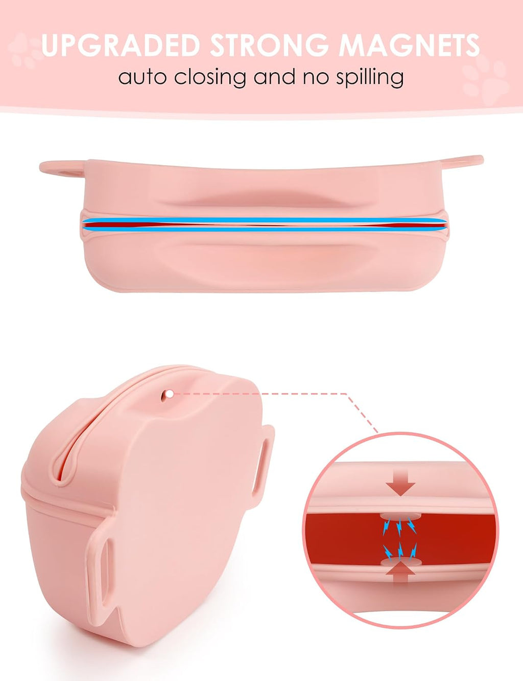 1.67 cup dog treat pouch with training clicker (pink) | magnetic closure, silicone bag with waist belt for pet training & walking, easy one-hand treat access - view 4