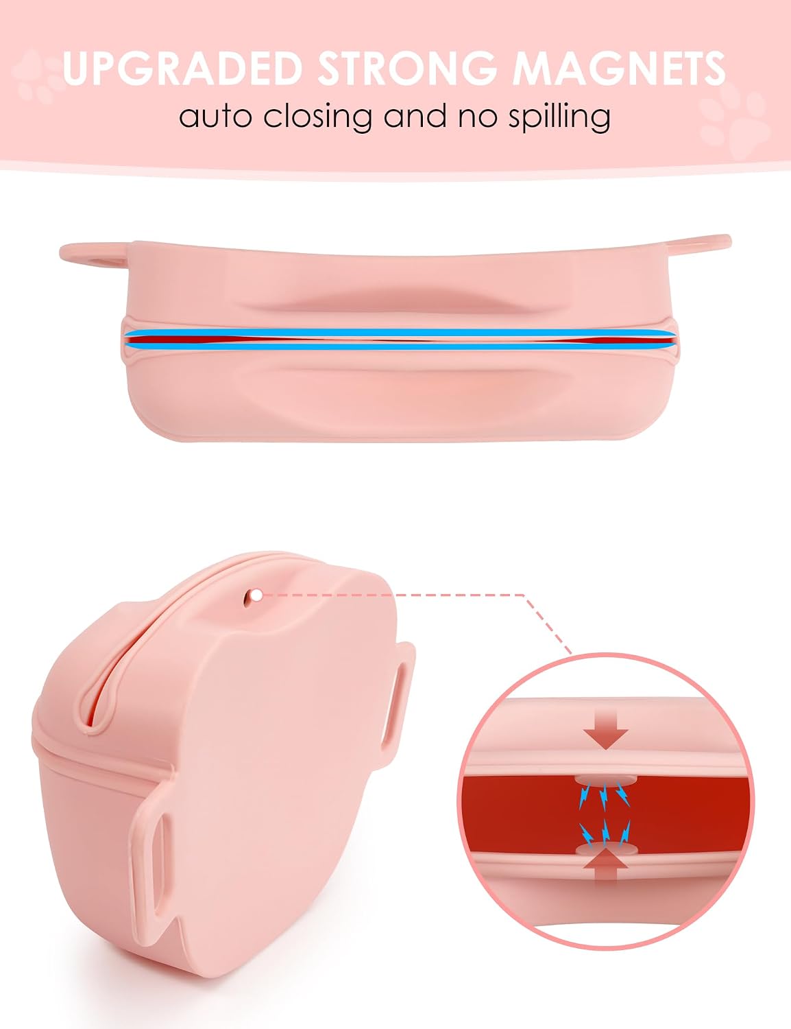 1.67 cup dog treat pouch with training clicker (pink) | magnetic closure, silicone bag with waist belt for pet training & walking, easy one-hand treat access - view 4