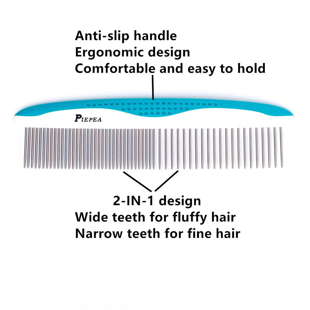 Pet Comb for Dogs and Cats, Stainless Steel Teeth Detangling Grooming Comb | Pets Hair Dematting Deshedding Brush, 7 1/4", Wide & Narrow Teeth, Non-Slip Handle, Remove Tangles, Mats, Knots & Loose Fur - view 3