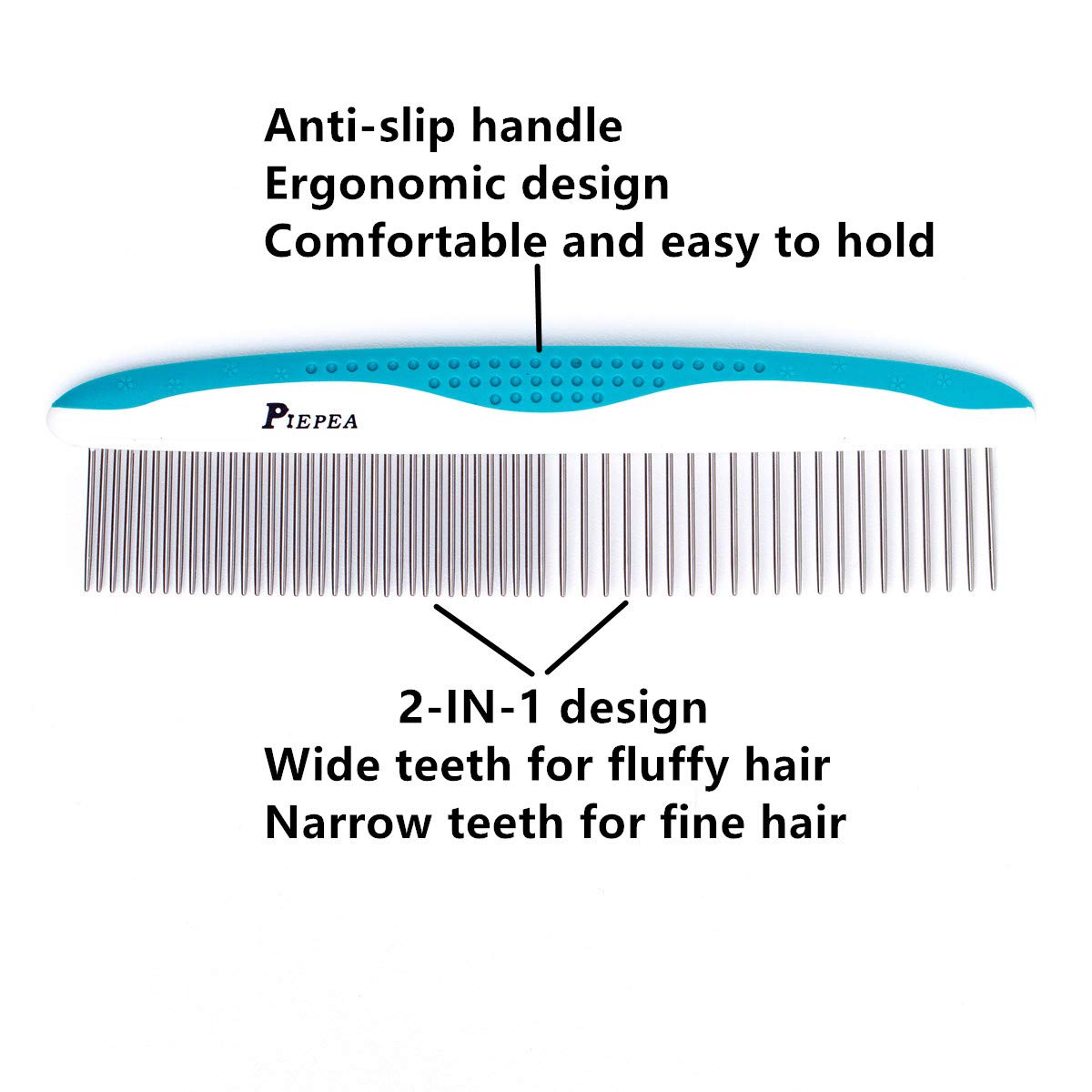 Pet Comb for Dogs and Cats, Stainless Steel Teeth Detangling Grooming Comb | Pets Hair Dematting Deshedding Brush, 7 1/4", Wide & Narrow Teeth, Non-Slip Handle, Remove Tangles, Mats, Knots & Loose Fur - view 3
