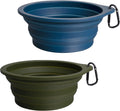 2-Pack Silicone Collapsible Dog Bowls, BPA Free Dishwasher Safe, Portable Foldable Expandable Travel Bowl, Food Water Feeding Cup Dish for Dogs Cats with 2 Carabiners (Army Green, Navy Blue) | 20 Oz, Silicone, Foldable Expandable Cat Feeding Cup Dish, 2 C