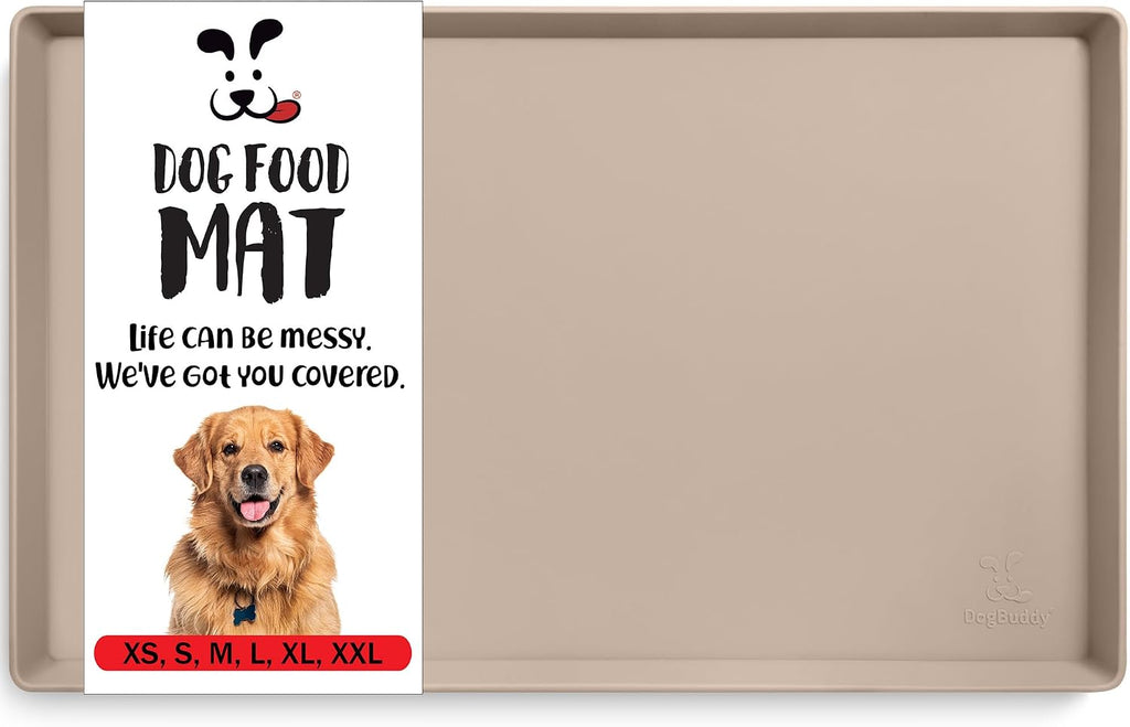 Non-Slip Silicone Food Mat for Dogs (XXL: 32" x 24", Taupe) - Waterproof, Nonslip Dog Feeding Mat with Raised Edges