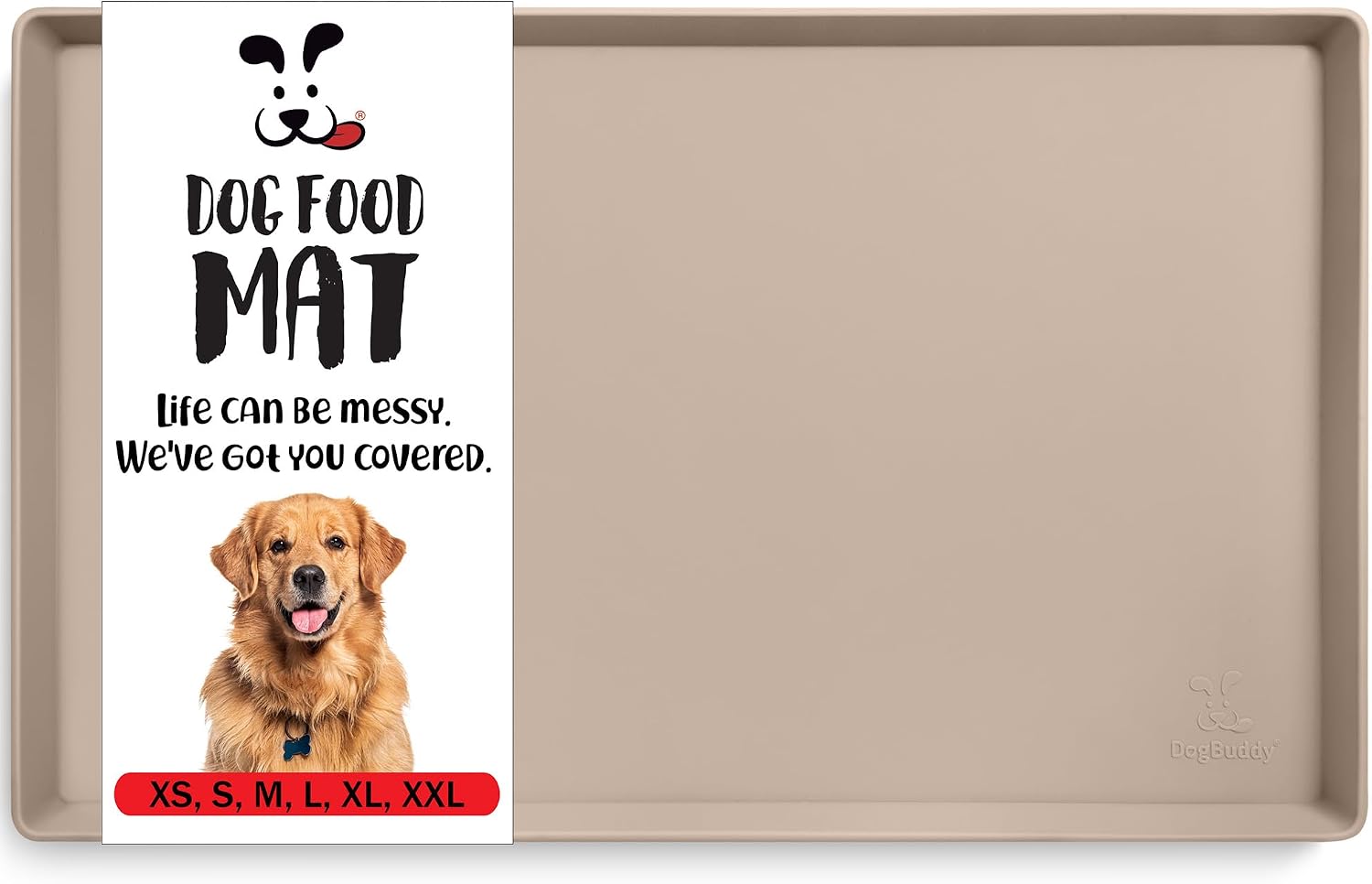 Non-Slip Silicone Food Mat for Dogs (XXL: 32" x 24", Taupe) - Waterproof, Nonslip Dog Feeding Mat with Raised Edges