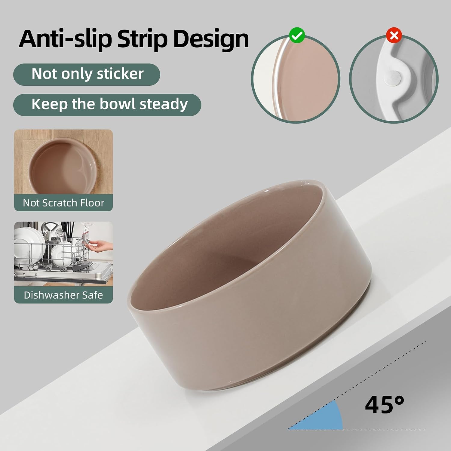 Elevated Dog Bowls Ceramic Dog Bowls with Stand, Dog Food Bowl | 6.1” Raised Dog Bowls with Non-Slip Wood Stand, Dog Food and Water Bowl Set, Double Dog Feeding Bowls for Small & Medium Dogs - view 3