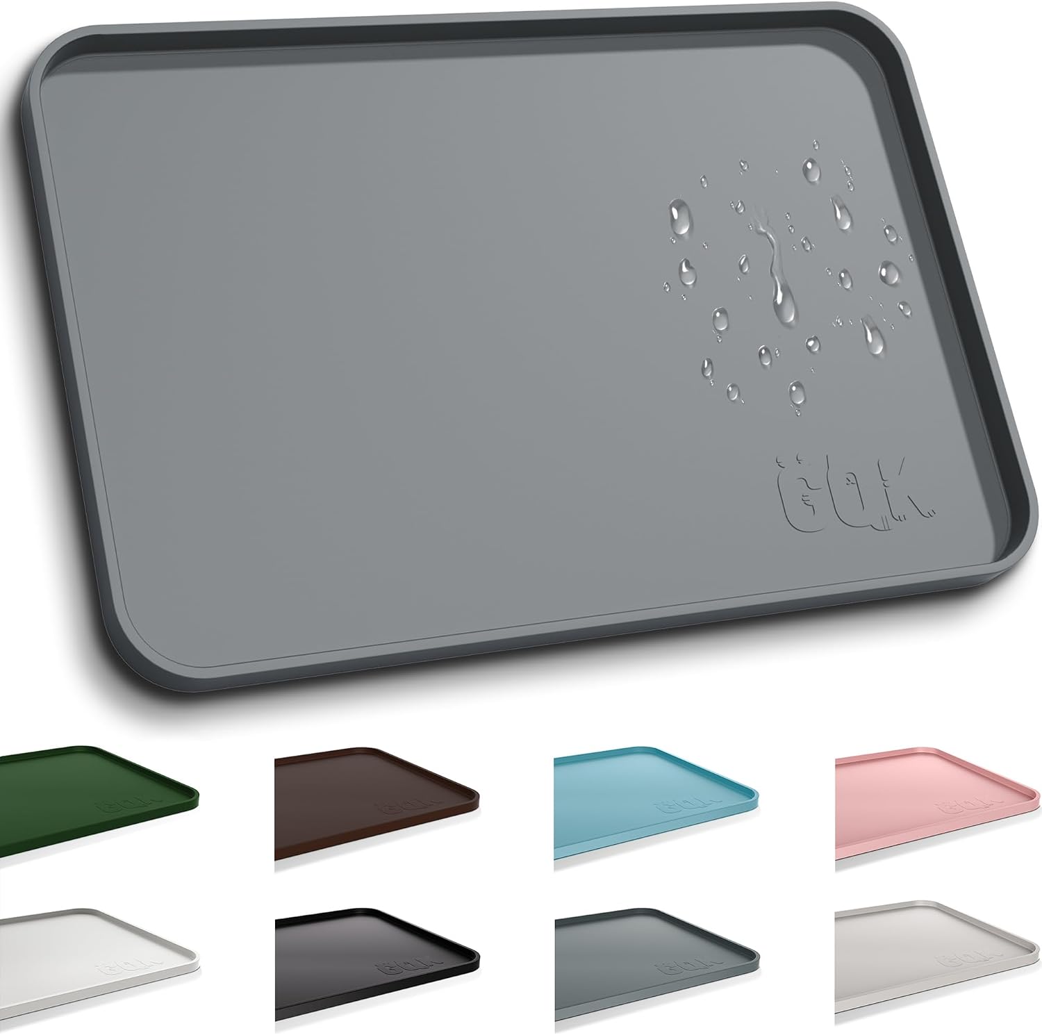 Silicone Dog Cat Food Mat Extra Thick Raised Edge, 18"x12" Gray | Waterproof Non-Slip Pet Feeding for Food and Water Bowls, Spill Proof Mat to Protect Floors, BPA Free Dishwasher-Safe