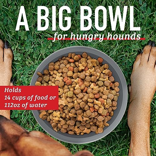 XL Dog Bowl (14 Cup) Hard Plastic Dog Bowl for Large Breeds - Indestructible Canine Dish for Tough Use - Outdoor Pet Water Dish - Gray - view 2