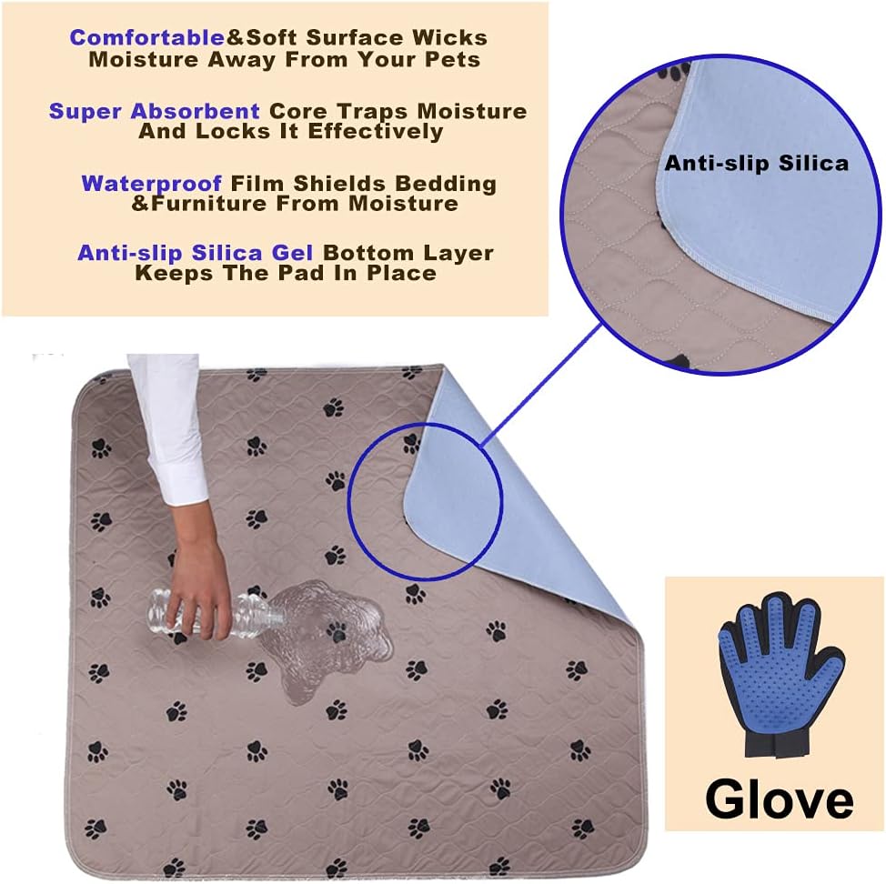 Washable dog pee pads with puppy grooming gloves, puppy pads, reusable pet training pads, large dog pee pad, waterproof pet pads for dog bed mat, super absorbing whelping pads - view 2