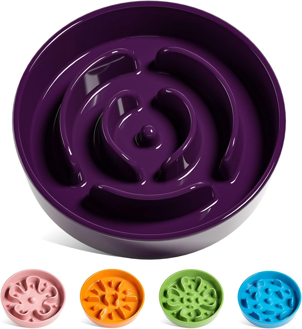 Dog Bowls Slow Feeder Ceramic, 1.5 Cup Slow Feeding Bowl for Small and Medium Breed, Puzzle Dog Food Bowl for Fast Eater, Maze Purple