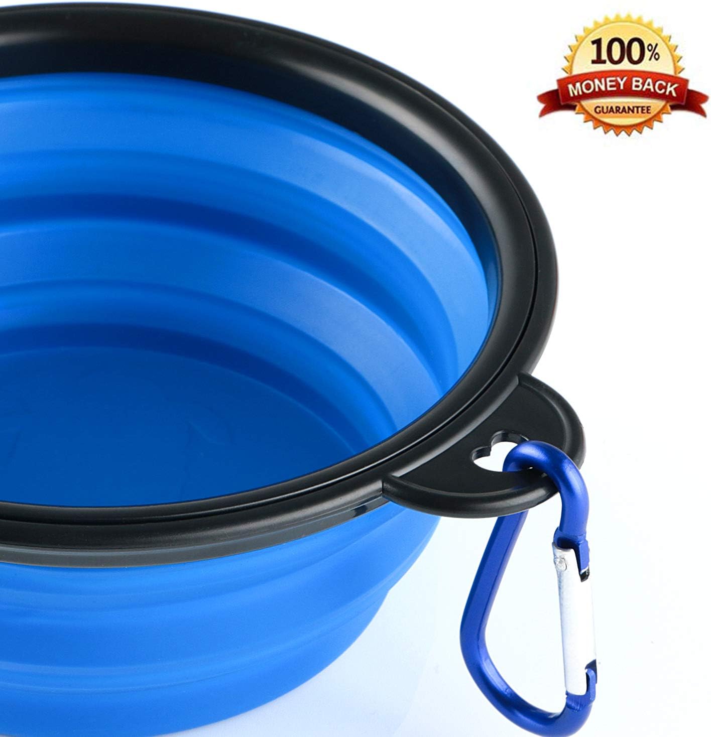 Collapsible silicone dog bowls, 3-pack travel pet food water bowls in orange, green and blue. 5.1 in wide, 2.1 in tall, folds to 0.5 in. Holds 12 oz water or 1.5 cups food. Includes ID tag. - view 4