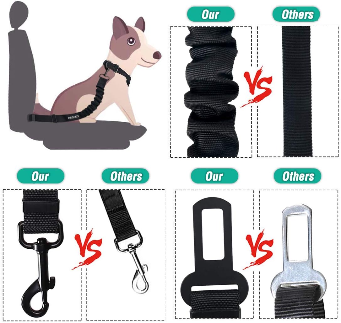 Dog Seat Belt, Durability Retractable Dog Car Harness Adjustable Dog Seat Belt for Vehicle Nylon Pet Safety Seat Belts Heavy Duty & Elastic (1 Pack Black) - view 3
