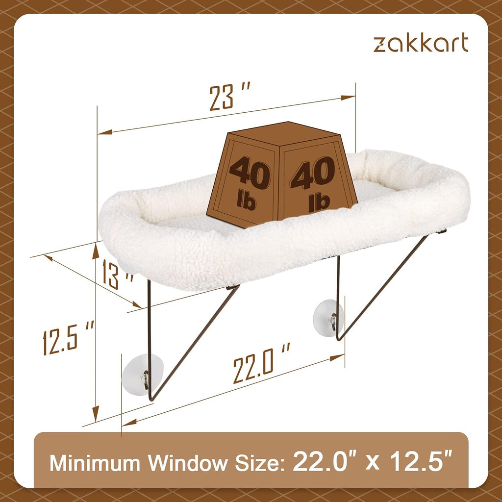 Cat Window Perch - 100% Metal Supported from Below - Comes with Warm Spacious Pet Bed - Cat Window Hammock for Large Cats & Kittens - for Sunbathing, Napping & Overlooking (White) - view 3