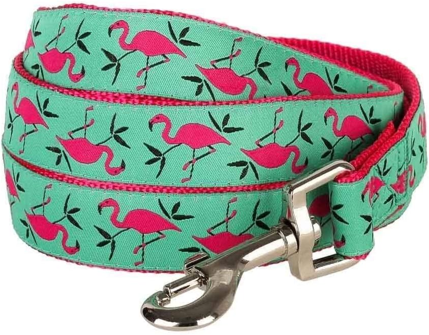 Essentials 2 Patterns Durable Pink Flamingo on Light Emerald Dog Leash 5 ft x 5/8", Small, Basic Nylon Leashes for Dogs - view 2