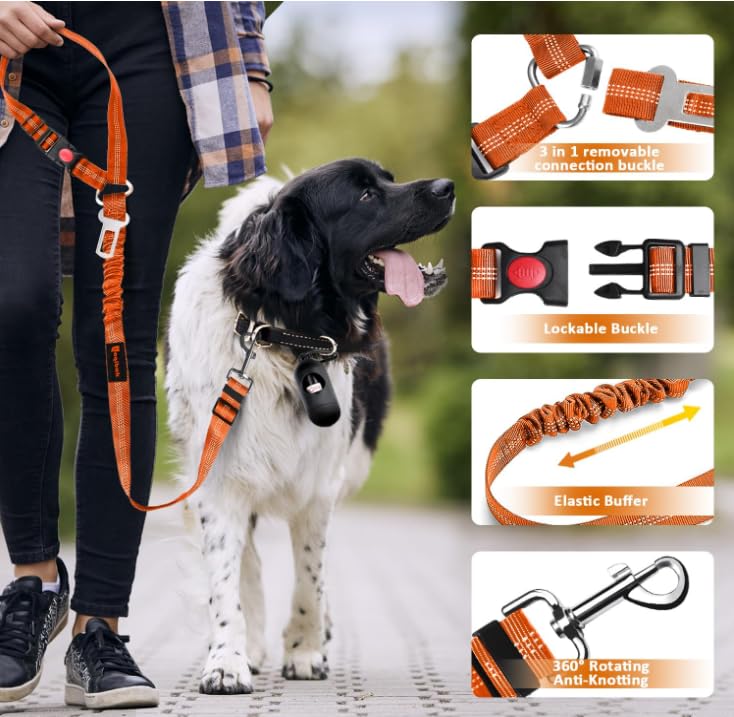 Removable Dog Seat Belt Harness for Car, 3 in 1 Pet Seatbelt Leash - view 5